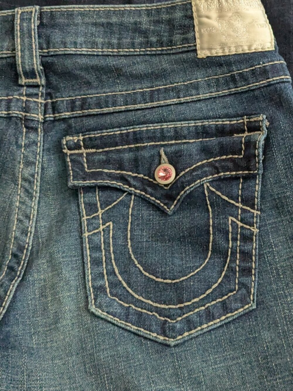 True Religion Women's Blue Boot cut Jeans Size 32 Rhinestone Made In USA . - Picture 9 of 14